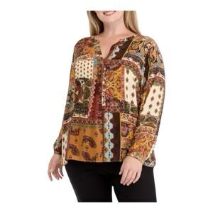 NWT Chelsea & Theodore Plus Size 3X Peasant Top Bandanna Paisley Boho print